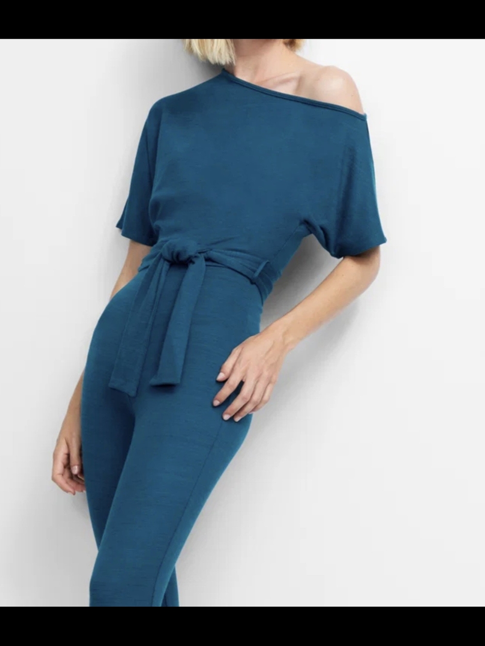 Tall Women's XXL Blue Off-Shoulder Jumpsuit with Tie Waist From Alloy APPAREL